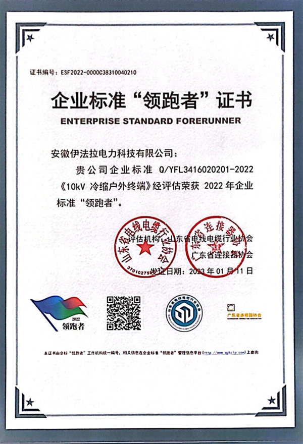  企业标准“领跑者”证书